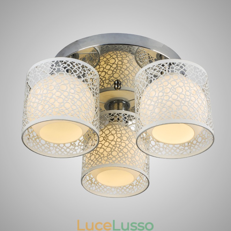 Lampada a soffitto a tre luci con cupola in vetro, montaggio a filo