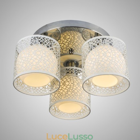 Lampada a soffitto a tre luci con cupola in vetro, montaggio a filo Lampada a soffitto a tre luci con cupola in vetro, montaggio a filo