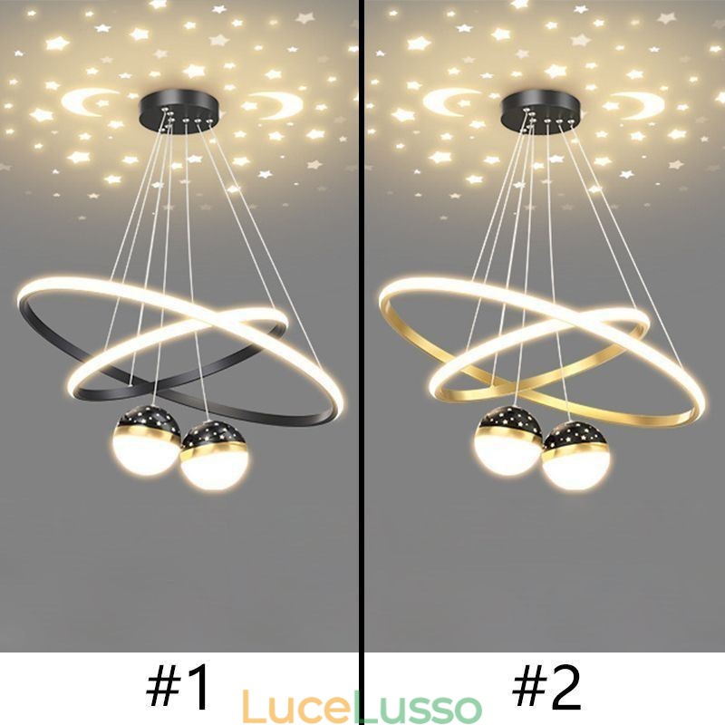 Lampada a sospensione moderna in ferro battuto, plafoniera a doppio cerchio in silicone