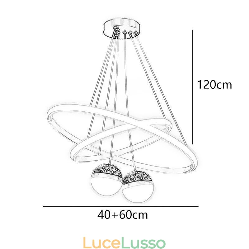 Lampada a sospensione moderna in ferro battuto, plafoniera a doppio cerchio in silicone