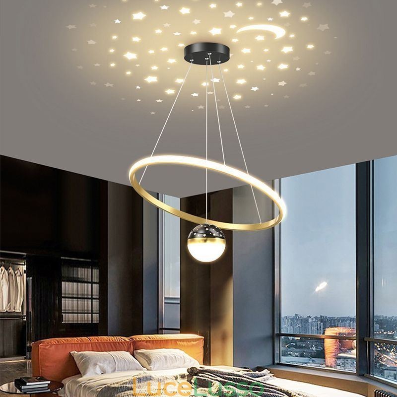 Lampada a sospensione moderna semplice in ferro battuto in silicone con anello singolo