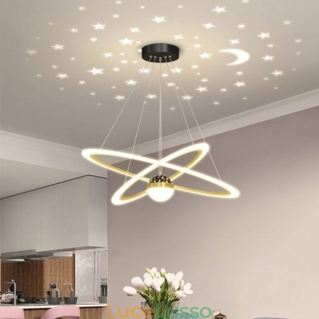 Lampada a sospensione in ferro battuto, acrilico, cielo stellato, anello, luce da soffitto Lampada a sospensione in ferro battuto, acrilico, cielo stellato, anello, luce da soffitto