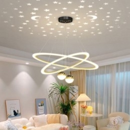 Lampada a sospensione in ferro battuto, acrilico, cielo stellato, anello, luce da soffitto