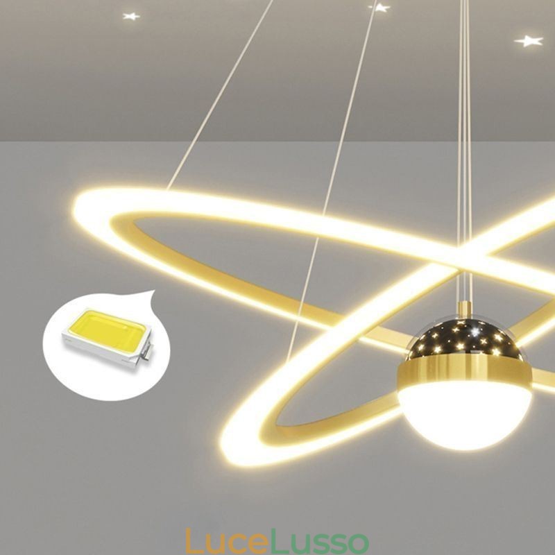 Lampada a sospensione in ferro battuto, acrilico, cielo stellato, anello, luce da soffitto