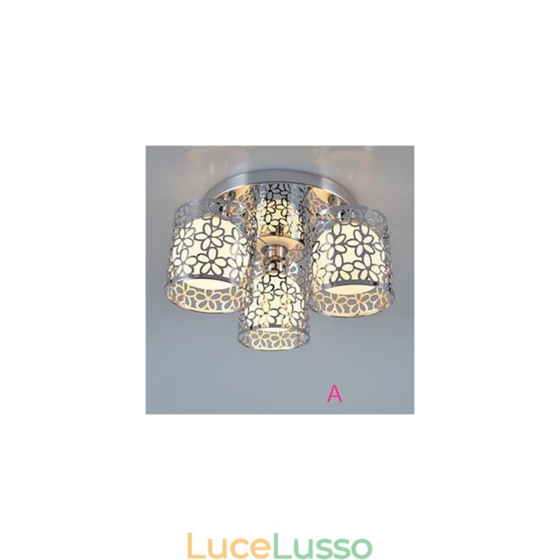 Lampada a soffitto a tre luci con cupola in vetro, montaggio a filo