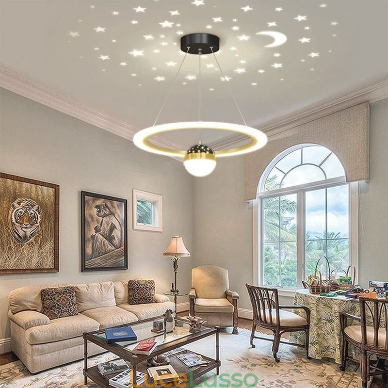 Lampada a sospensione minimalista in ferro battuto acrilico anello stella luce da soffitto