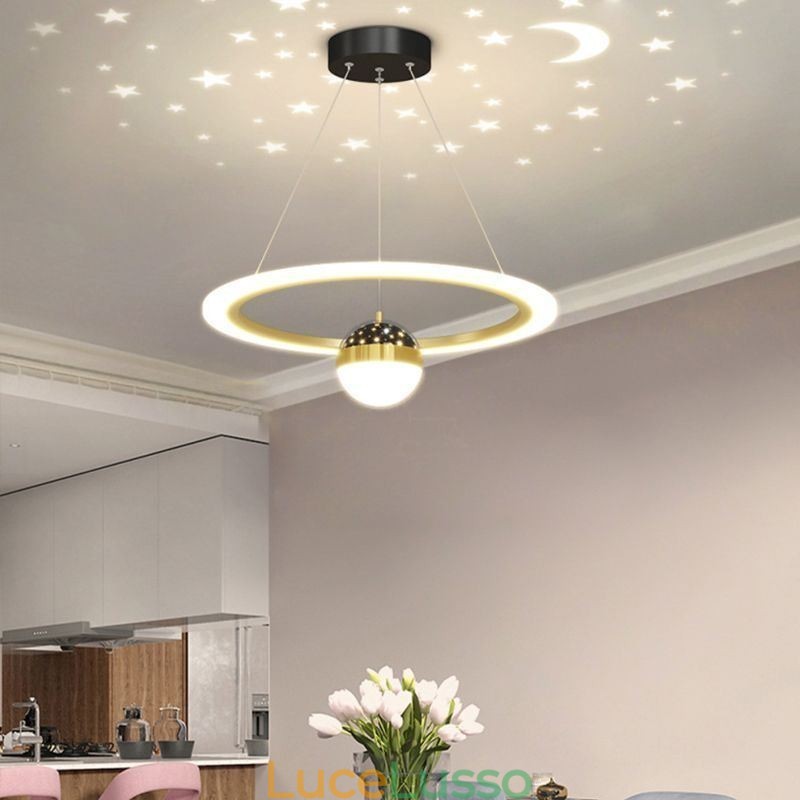 Lampada a sospensione minimalista in ferro battuto acrilico anello stella luce da soffitto