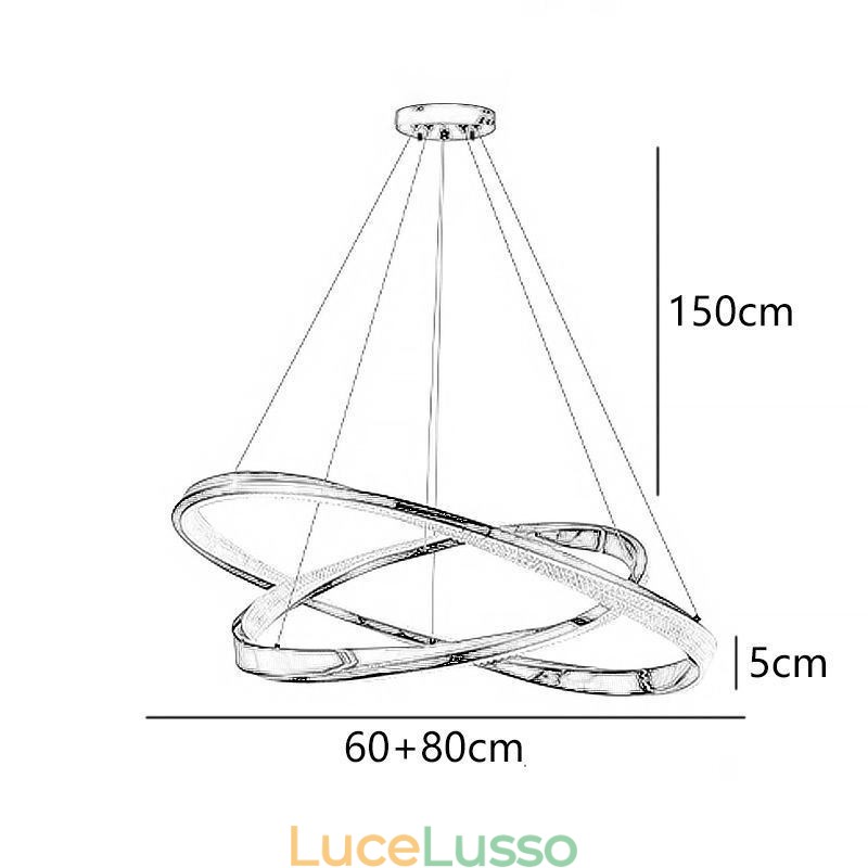 Lampada a sospensione in ferro battuto, anello in acrilico, luce da soffitto a doppio cerchio