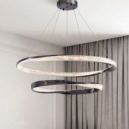 Lampada a sospensione in ferro battuto, anello in acrilico, luce da soffitto a doppio cerchio