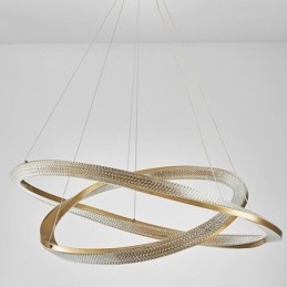 Lampada a sospensione in ferro battuto, anello in acrilico, luce da soffitto a doppio cerchio