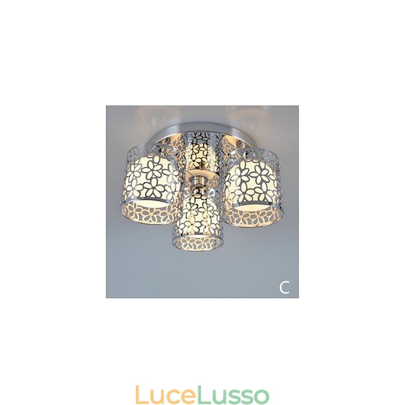 Lampada a soffitto a tre luci con cupola in vetro, montaggio a filo