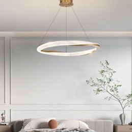 Lampada a sospensione in ferro battuto, anello in acrilico, luce da soffitto a cerchio singolo