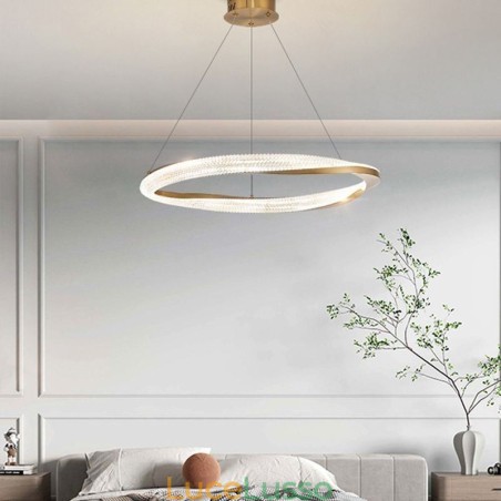 Lampada a sospensione in ferro battuto, anello in acrilico, luce da soffitto a cerchio singolo Lampada a sospensione in ferro battuto, anello in acrilico, luce da soffitto a cerchio singolo