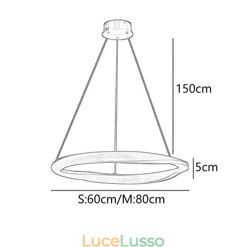 Lampada a sospensione in ferro battuto, anello in acrilico, luce da soffitto a cerchio singolo