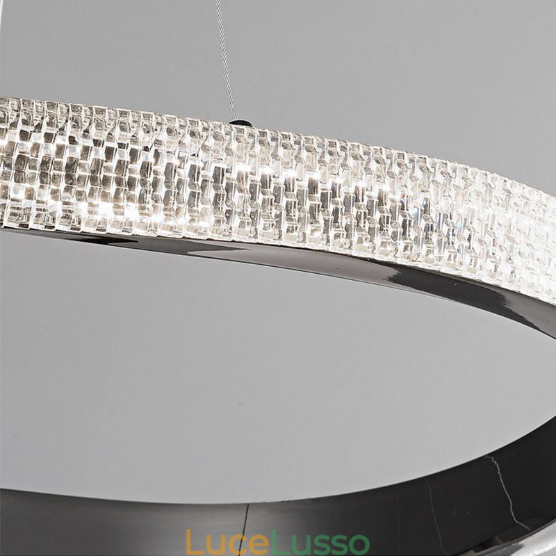 Lampada a sospensione in ferro battuto, anello in acrilico, luce da soffitto a cerchio singolo