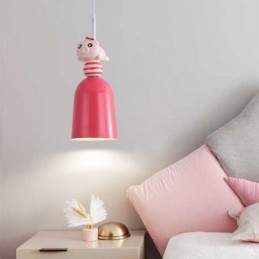 Lampada a sospensione moderna in ferro battuto, lampada da soffitto a forma di porcellino in resina rosa