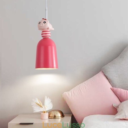 Lampada a sospensione moderna in ferro battuto, lampada da soffitto a forma di porcellino in resina rosa Lampada a sospensione moderna in ferro battuto, lampada da soffitto a forma di porcellino in resina rosa