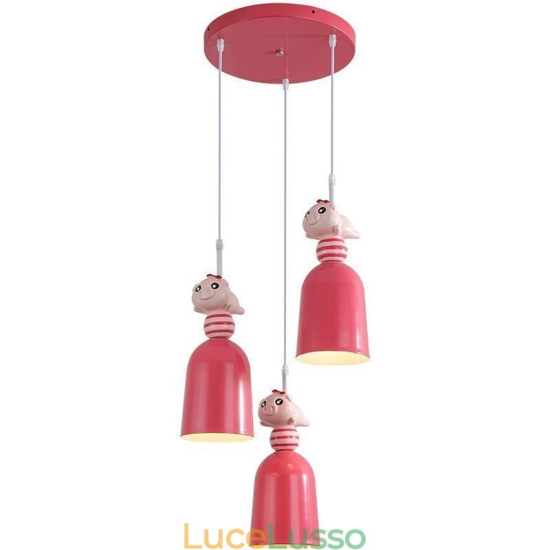 Lampada a sospensione moderna in ferro battuto, lampada da soffitto a forma di porcellino in resina rosa