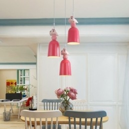 Lampada a sospensione moderna in ferro battuto, lampada da soffitto a forma di porcellino in resina rosa