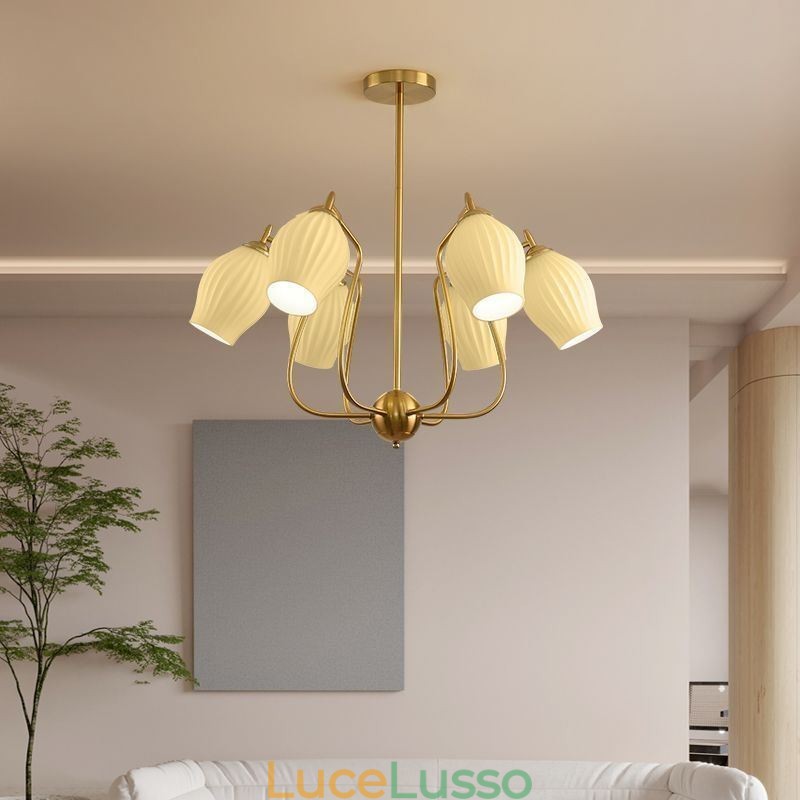 Lampada a sospensione nordica creativa in ferro battuto color rame naturale con stame da soffitto