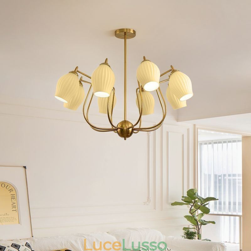 Lampada a sospensione nordica creativa in ferro battuto color rame naturale con stame da soffitto