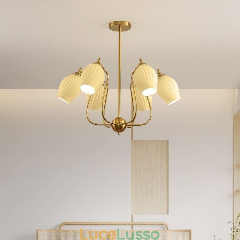 Lampada a sospensione nordica creativa in ferro battuto color rame naturale con stame da soffitto
