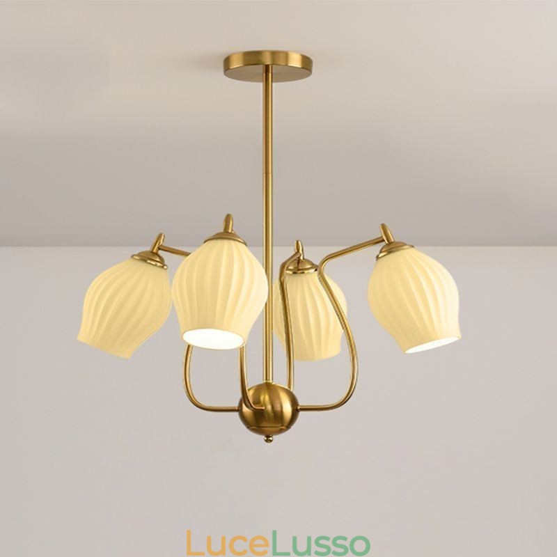 Lampada a sospensione nordica creativa in ferro battuto color rame naturale con stame da soffitto