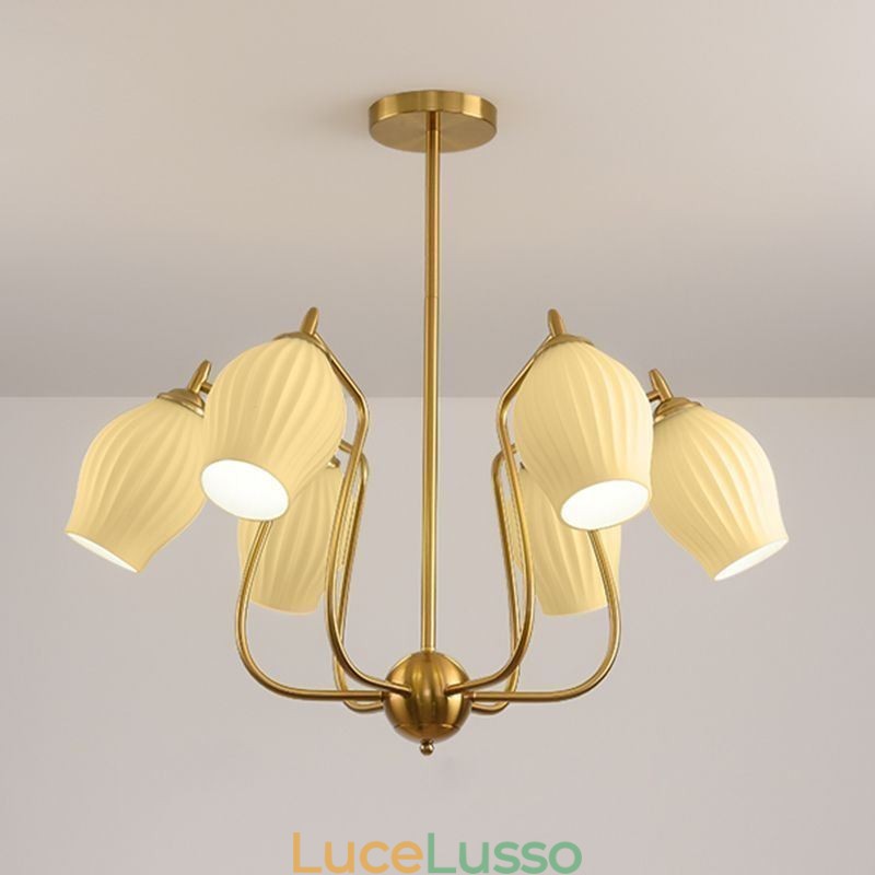 Lampada a sospensione nordica creativa in ferro battuto color rame naturale con stame da soffitto