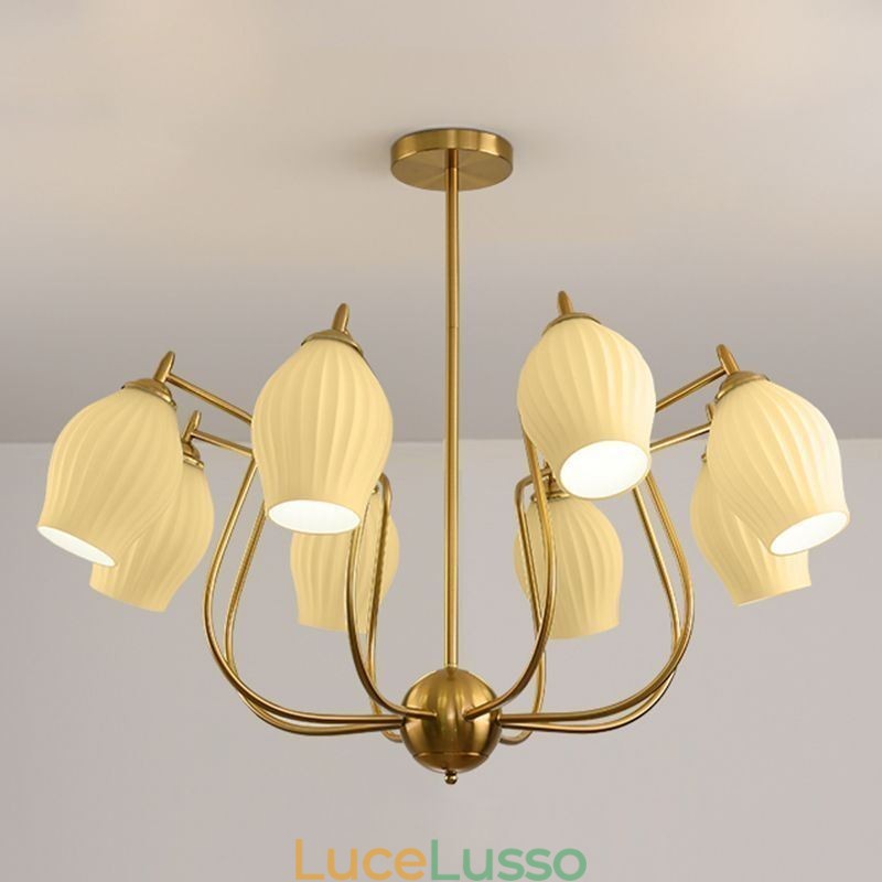 Lampada a sospensione nordica creativa in ferro battuto color rame naturale con stame da soffitto