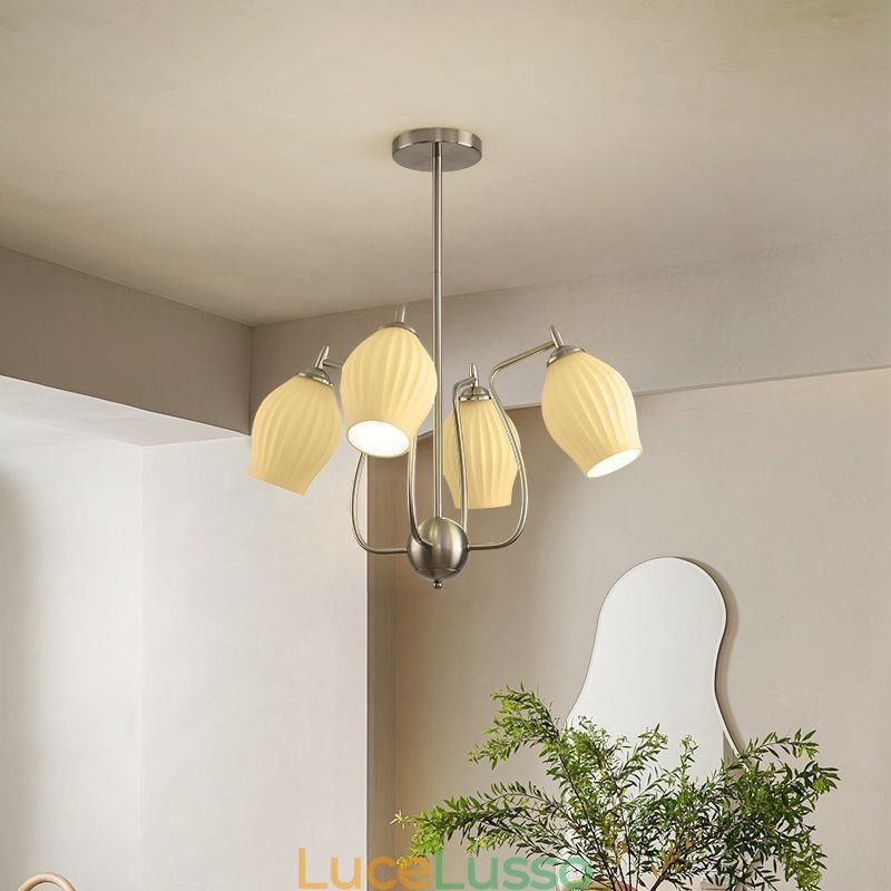 Lampada a sospensione nordica creativa in ferro battuto con stami di fiori in nichel sabbiato