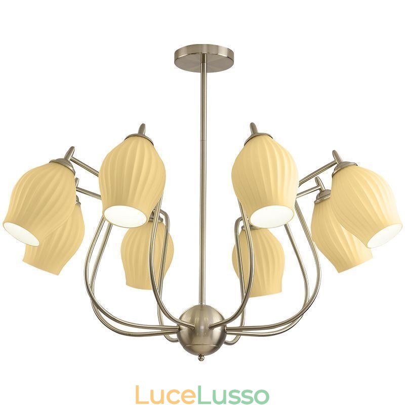 Lampada a sospensione nordica creativa in ferro battuto con stami di fiori in nichel sabbiato