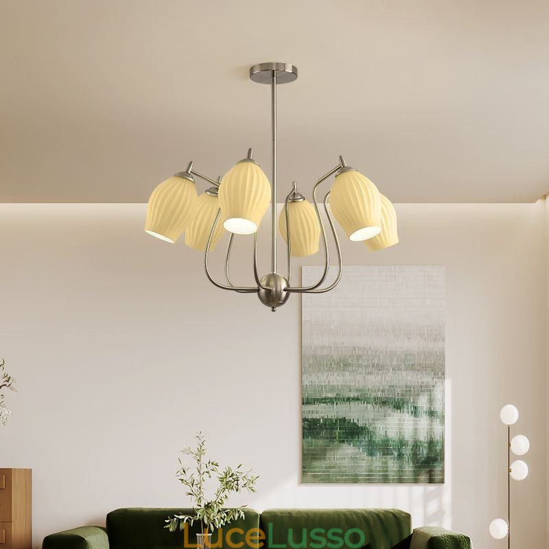 Lampada a sospensione nordica creativa in ferro battuto con stami di fiori in nichel sabbiato