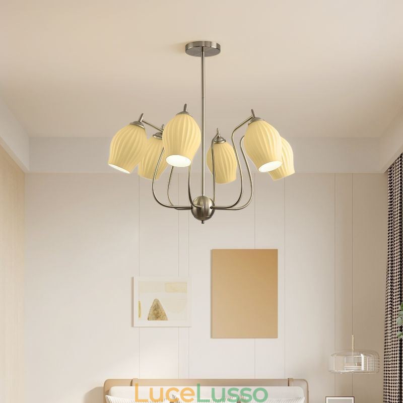 Lampada a sospensione nordica creativa in ferro battuto con stami di fiori in nichel sabbiato