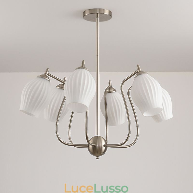 Lampada a sospensione nordica creativa in ferro battuto con stami di fiori in nichel sabbiato