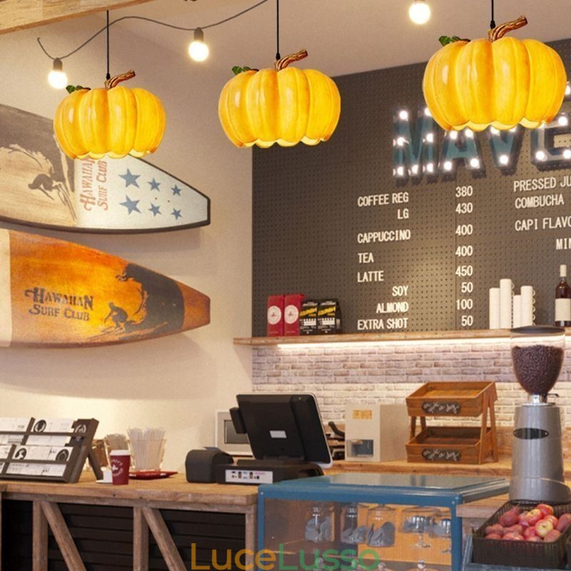 Lampada a sospensione giapponese retrò a forma di zucca, luci da soffitto creative