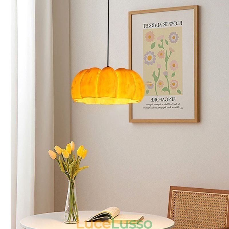Lampada a sospensione a forma di zucca con testa singola, lampada da soffitto retrò giapponese