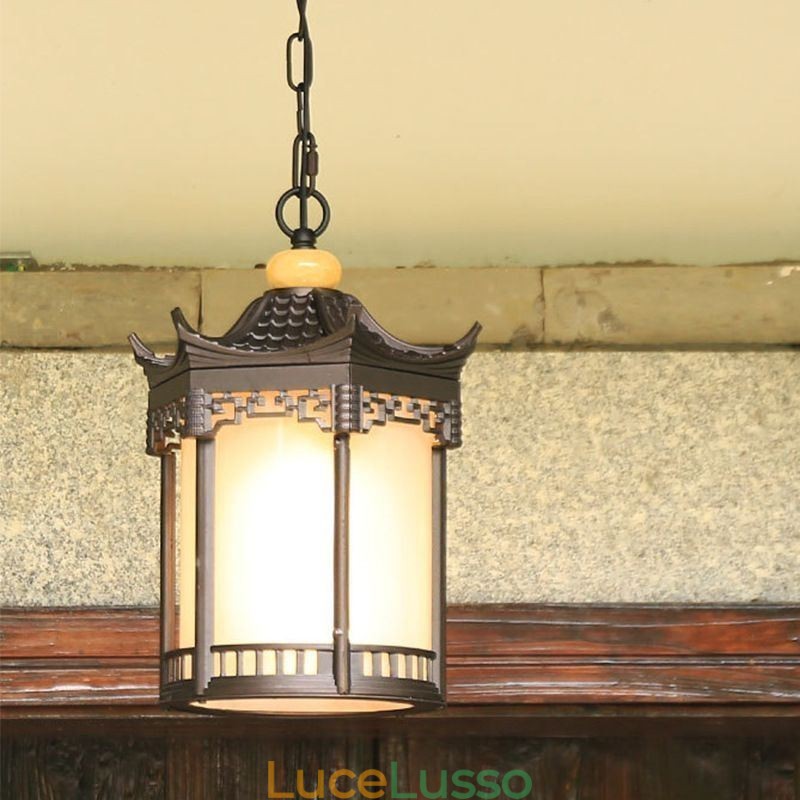 Lampada a sospensione cinese per gazebo esagonale impermeabile all'aperto