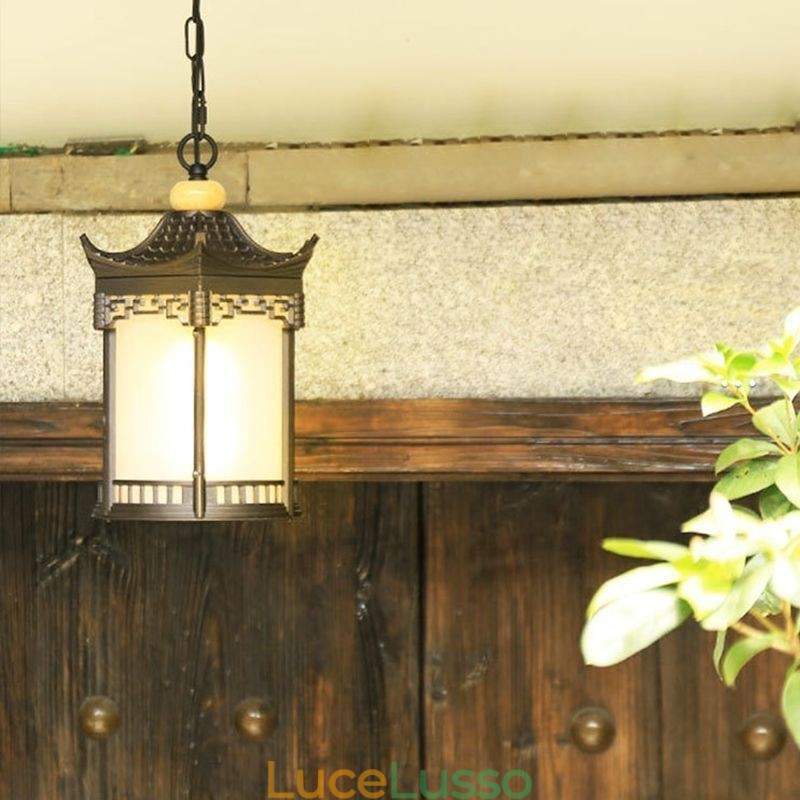 Lampada a sospensione cinese per gazebo esagonale impermeabile all'aperto