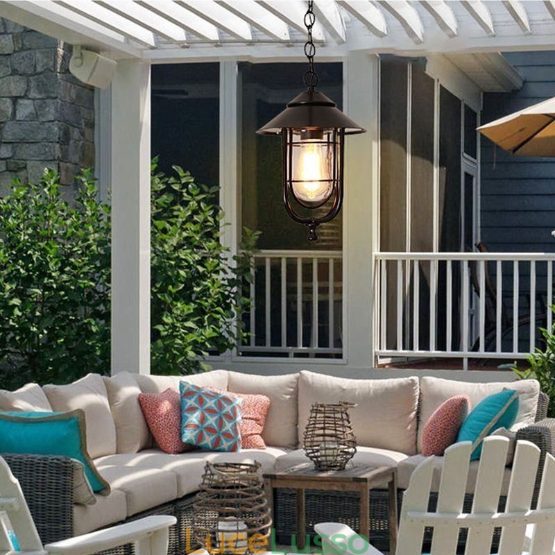 American Retro Outdoor Light Impermeabile Gabbia per Uccelli Forma Pendente Luce Giardino