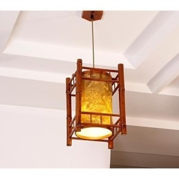Lampadario retrò in legno e bambù