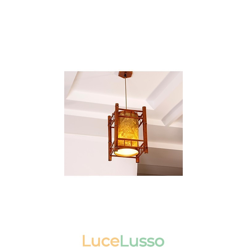 Lampadario retrò in legno e bambù