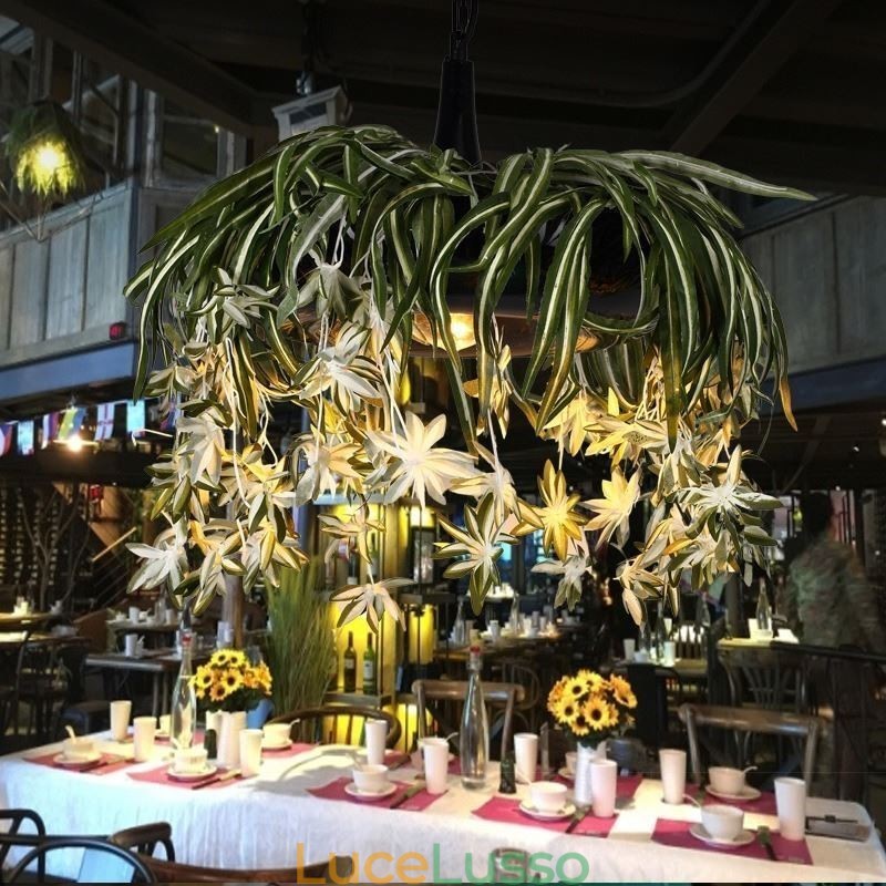 Lampada a sospensione per la casa Lampadario decorato con pianta artificiale in stile industriale