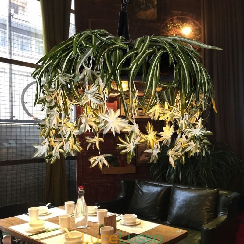 Lampada a sospensione per la casa Lampadario decorato con pianta artificiale in stile industriale