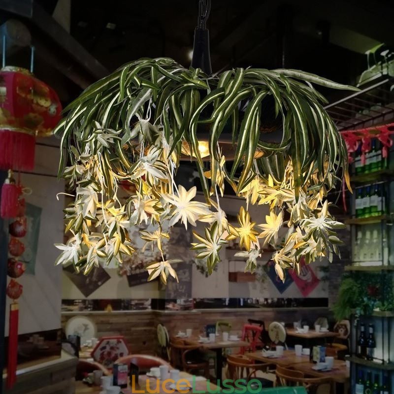 Lampada a sospensione per la casa Lampadario decorato con pianta artificiale in stile industriale