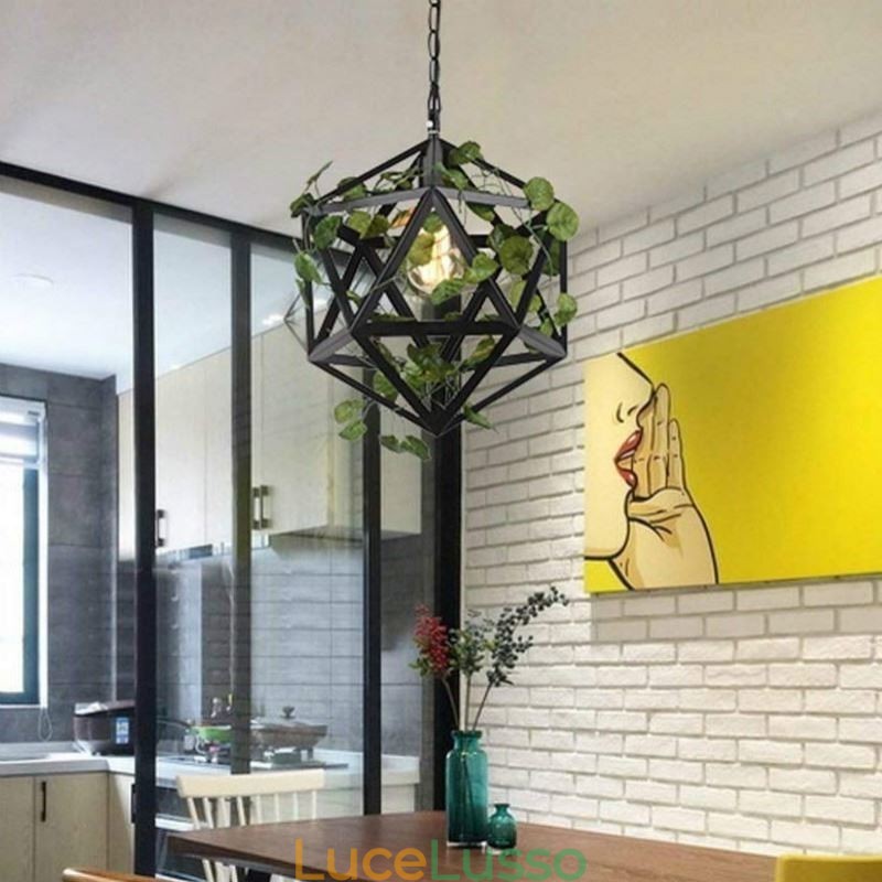 Lampada a sospensione vintage industriale in gabbia di ferro