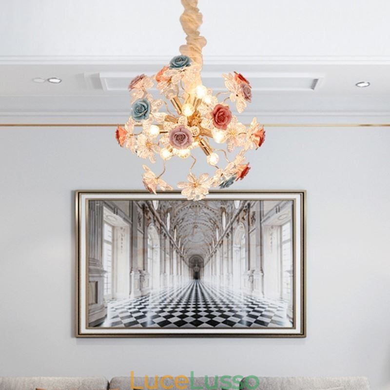 Lampadario decorativo moderno a forma di fiore in cristallo