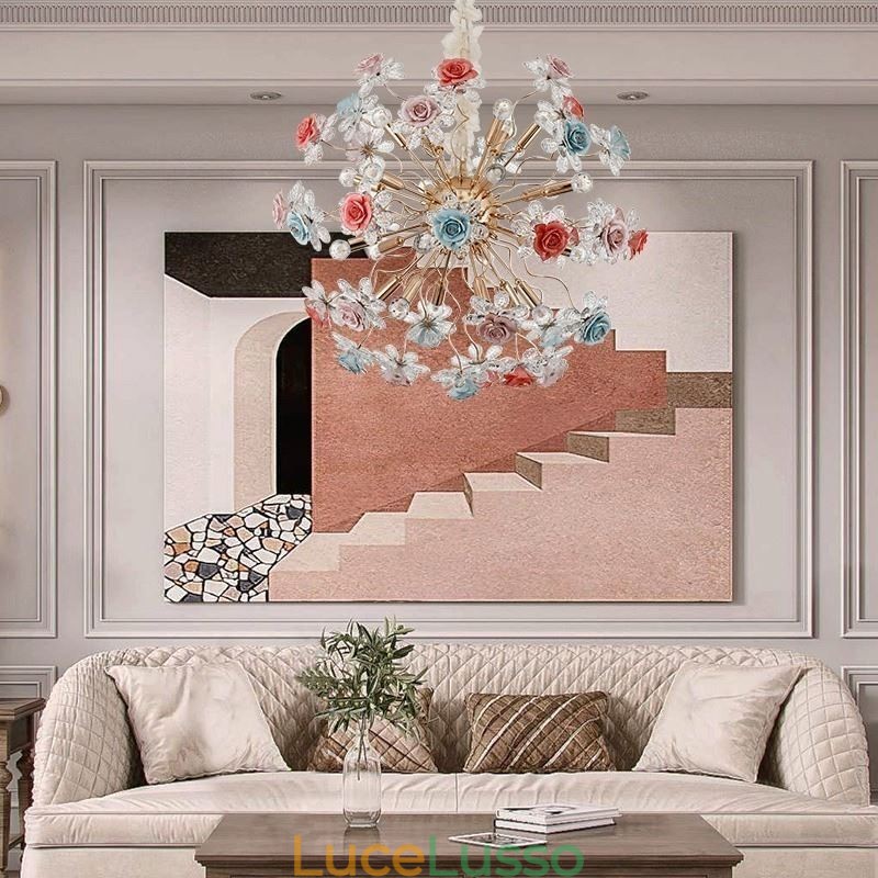 Lampadario decorativo moderno a forma di fiore in cristallo