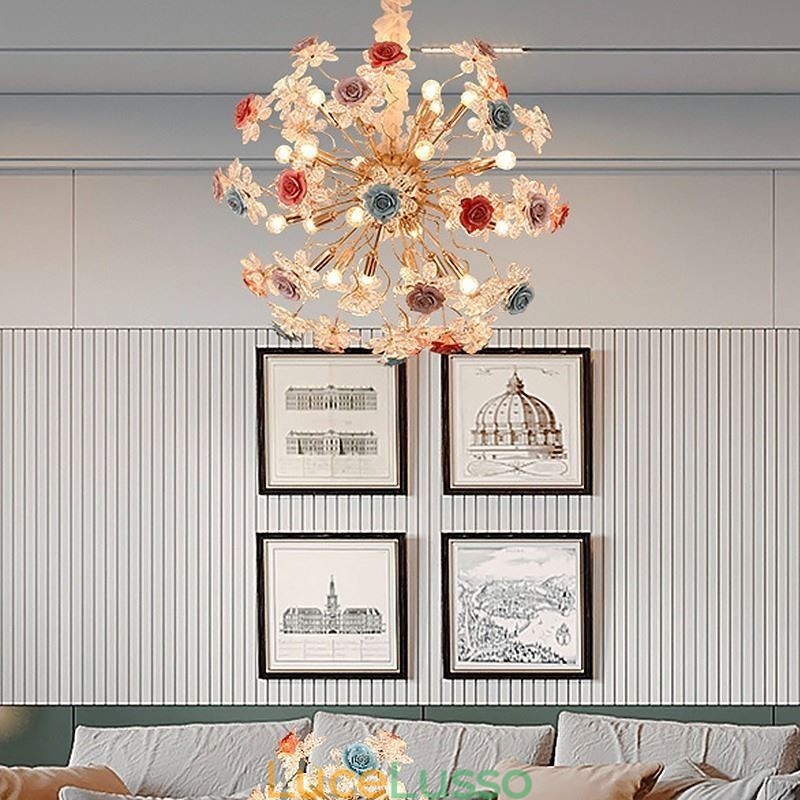 Lampadario decorativo moderno a forma di fiore in cristallo