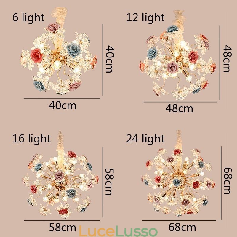 Lampadario decorativo moderno a forma di fiore in cristallo