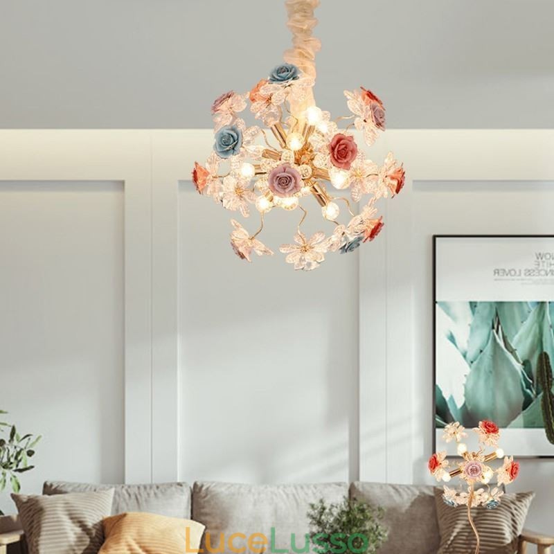 Lampadario decorativo moderno a forma di fiore in cristallo